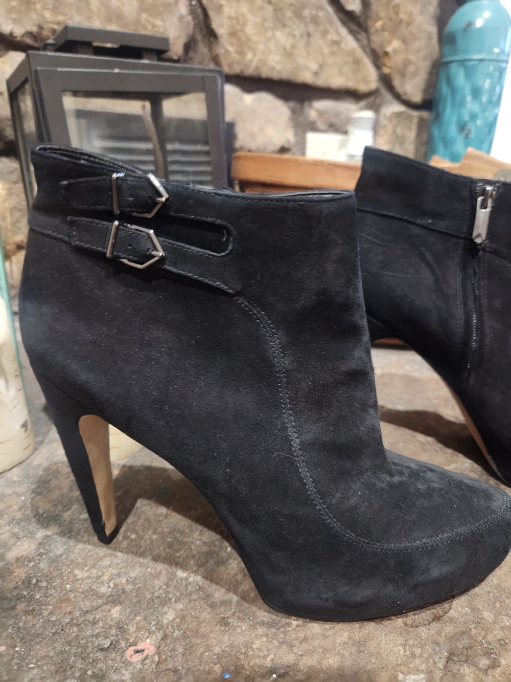Sam Edelman Black Suede Ankle Booties with Buckle Straps